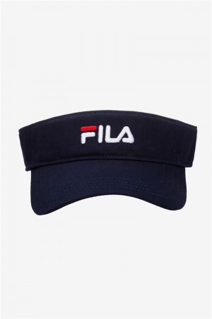 Navy Men's Fila Embroidered Visor Hats | Saudi Arabia-142386