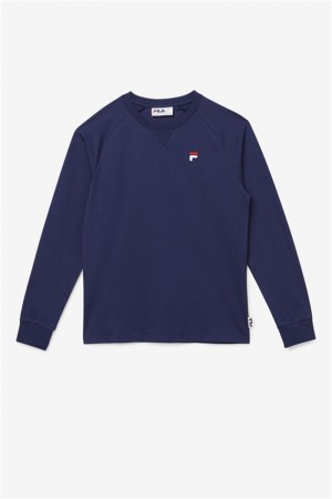 Navy Men's Fila Flynn Long Sleeve Tee | Saudi Arabia-107352