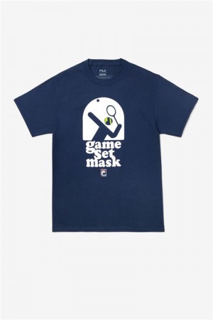 Navy Men's Fila Game Set Mask Tee | Saudi Arabia-841207