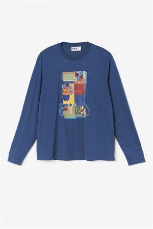 Navy Men's Fila Kavish Crew Tops | Saudi Arabia-961543