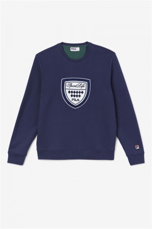 Navy Men's Fila Kush Crew Tops | Saudi Arabia-859304