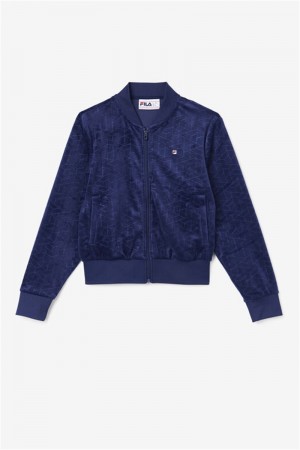 Navy Men's Fila Zenaida Velour Track Jackets | Saudi Arabia-125708