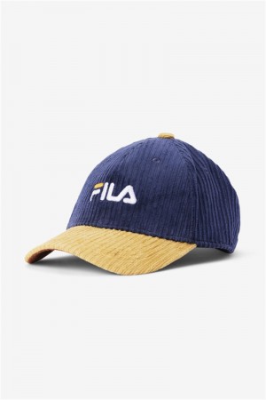 Navy Women's Fila Corduroy Dad Hats | Saudi Arabia-158036