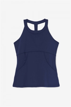 Navy Women's Fila Essentials Halter Tanks | Saudi Arabia-469781