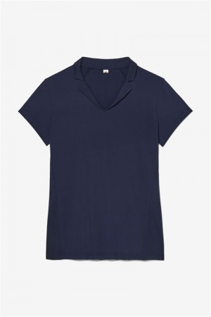 Navy Women's Fila Essentials Short Sleeve Polo Shirts | Saudi Arabia-156398