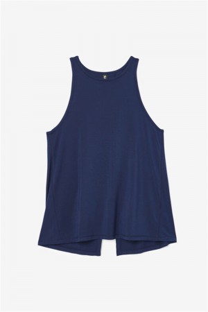 Navy Women's Fila Fi-Lux Open Back Tank Top | Saudi Arabia-358640