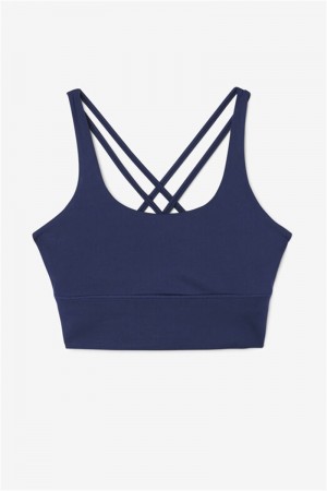 Navy Women's Fila Uplift Cross Back Top Bras | Saudi Arabia-540712