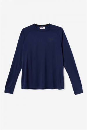 Navy / Black Men's Fila Jazam Long Sleeve Crew Tops | Saudi Arabia-351928