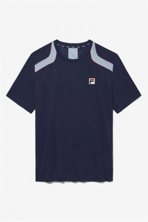 Navy / Blue Men's Fila Solar Power Short Sleeve Crew Shirts | Saudi Arabia-341607