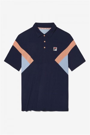 Navy / Blue Men's Fila Solar Power Short Sleeve Color Blocked Polo Shirts | Saudi Arabia-517084