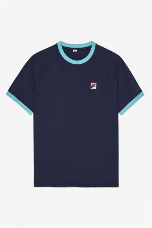 Navy / Blue Men's Fila Tie Breaker Short Sleeve Crew Shirts | Saudi Arabia-586901