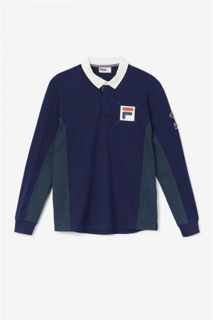 Navy / Dark Turquoise Men's Fila Filmore Rugby Polo Shirts | Saudi Arabia-586327