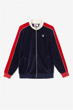 Navy / Red Men's Fila Cima Velour Jackets | Saudi Arabia-189254