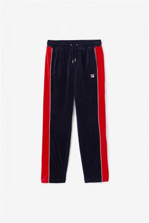 Navy / Red Men's Fila Cima Velour Pants | Saudi Arabia-369258