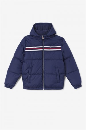 Navy / Red Men's Fila Jake Puffer Jacket | Saudi Arabia-409756