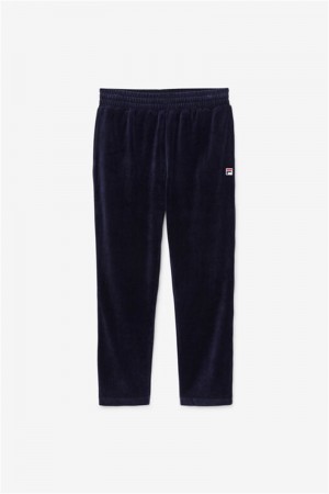 Navy / Red Men's Fila O-Fit Velour Pants | Saudi Arabia-820754