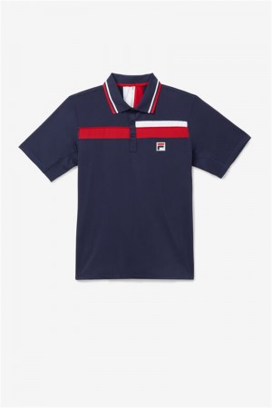 Navy / Red / White Men's Fila Essentials H Polo Shirts | Saudi Arabia-796084