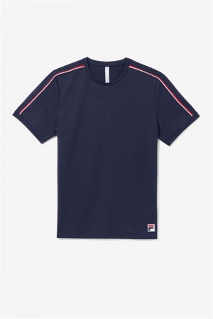 Navy / Red / White Men's Fila Essentials H Jacquard Crew Tops | Saudi Arabia-093574