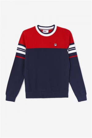 Navy / Red / White Men's Fila Everly Sweaters | Saudi Arabia-432895