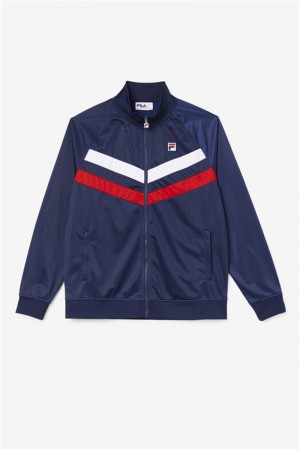 Navy / Red / White Men's Fila Jaya Track Jackets | Saudi Arabia-239754