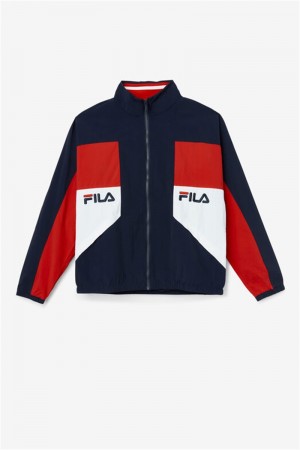 Navy / Red / White Men's Fila Obasi Wind Jacket | Saudi Arabia-127403