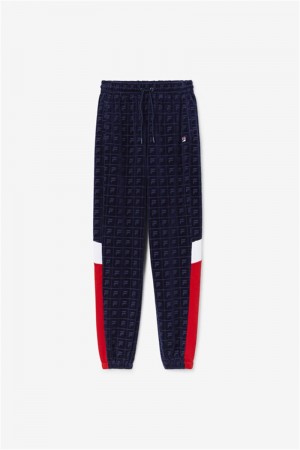 Navy / Red / White Women's Fila Helen Velour Joggers | Saudi Arabia-849253