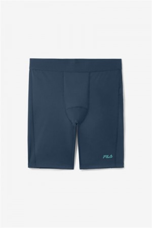 Navy / Turquoise Men's Fila Marathon Compression Shorts | Saudi Arabia-857602
