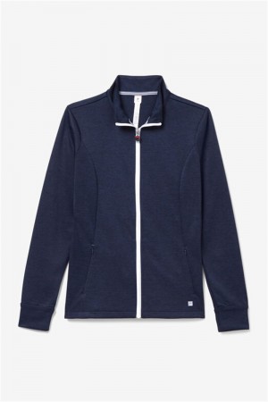 Navy / White Men's Fila Back Spin Track Jackets | Saudi Arabia-068413