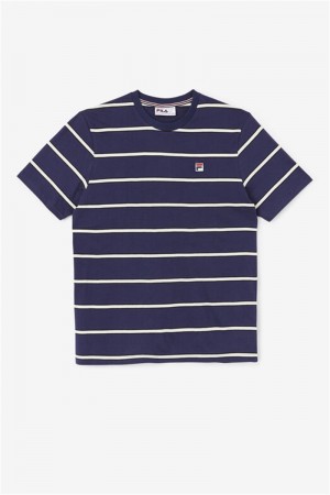 Navy / White Men's Fila Felix Tee | Saudi Arabia-308264