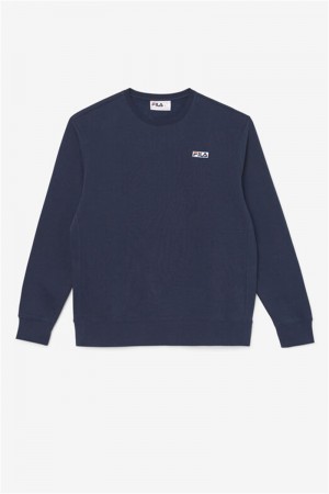 Navy / White Men's Fila Garran Crew Sweatshirts | Saudi Arabia-895143