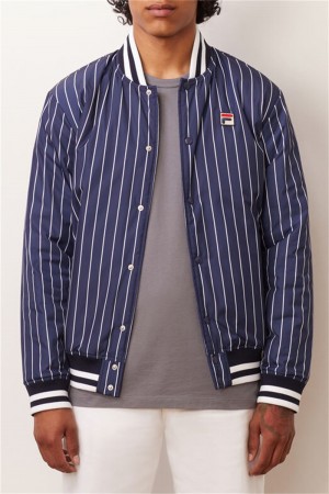 Navy / White Men's Fila Lakeland Bomber Jacket | Saudi Arabia-804537