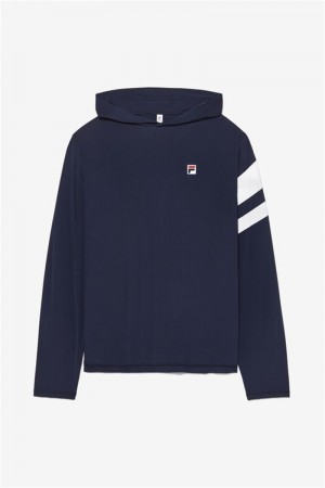 Navy / White Men's Fila Long Sleeve Hoodie | Saudi Arabia-743086