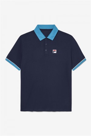 Navy / White Men's Fila Tie Breaker Mesh Polo Shirts | Saudi Arabia-645891