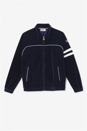 Navy / White Men's Fila Verdy Velour Jackets | Saudi Arabia-184759