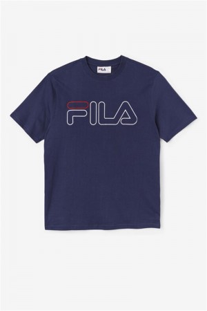 Navy / White / Red Men's Fila Borough Tee | Saudi Arabia-723489