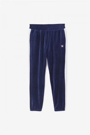 Navy / White / Red Men's Fila Brice Velour Pants | Saudi Arabia-618047