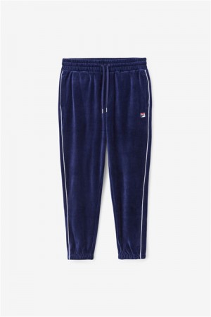 Navy / White / Red Men's Fila Deverall Velour Pants | Saudi Arabia-390568