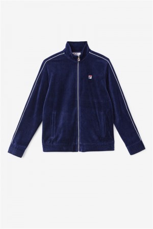 Navy / White / Red Men's Fila Deverall Velour Jackets | Saudi Arabia-936257