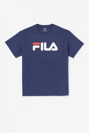 Navy / White / Red Men's Fila Logo Tee | Saudi Arabia-342806