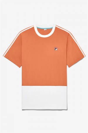 Orange / White / Blue Men's Fila Groundbreaker Color Blocked Crew Shirts | Saudi Arabia-603179
