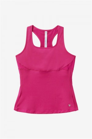 Pink Peacock / White Women's Fila Center Court Racerback Tanks | Saudi Arabia-063592