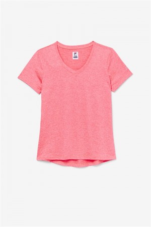 Pink Women's Fila Pickleball Silky V-Neck Tops | Saudi Arabia-630527