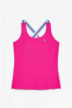 Pink Women's Fila Tie Breaker Cross Back Tanks | Saudi Arabia-532167