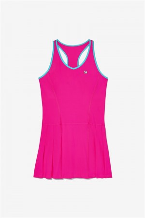 Pink / Blue Women's Fila Tie Breaker Pleated Dress | Saudi Arabia-581627