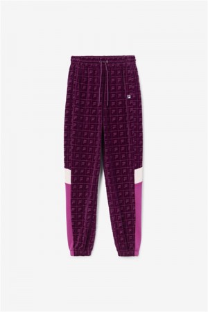 Purple Burgundy / Dark Red Women's Fila Helen Velour Joggers | Saudi Arabia-031642