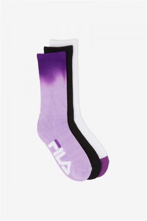 Purple Men's Fila Dip Dye Crew 3-Pack Socks | Saudi Arabia-865170