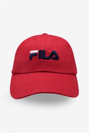 Red Men's Fila Embroidered Logo Baseball Hats | Saudi Arabia-847061