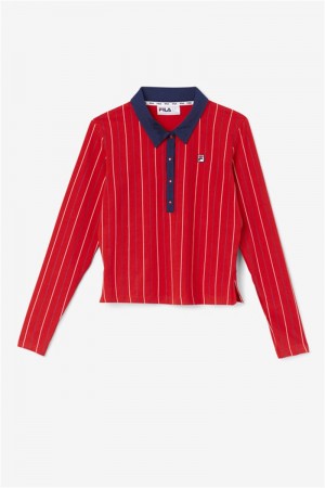 Red Women's Fila Jada Long Sleeve Polo Shirts | Saudi Arabia-087346