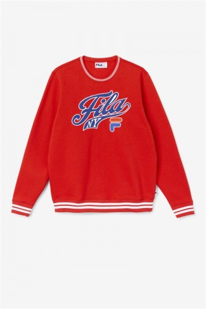 Red / Blue / White Men's Fila Taylor Crewneck Sweatshirts | Saudi Arabia-681329
