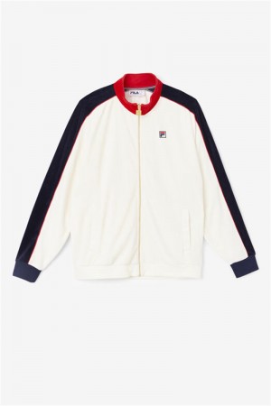 Red / Navy Men's Fila Cima Velour Jackets | Saudi Arabia-892651